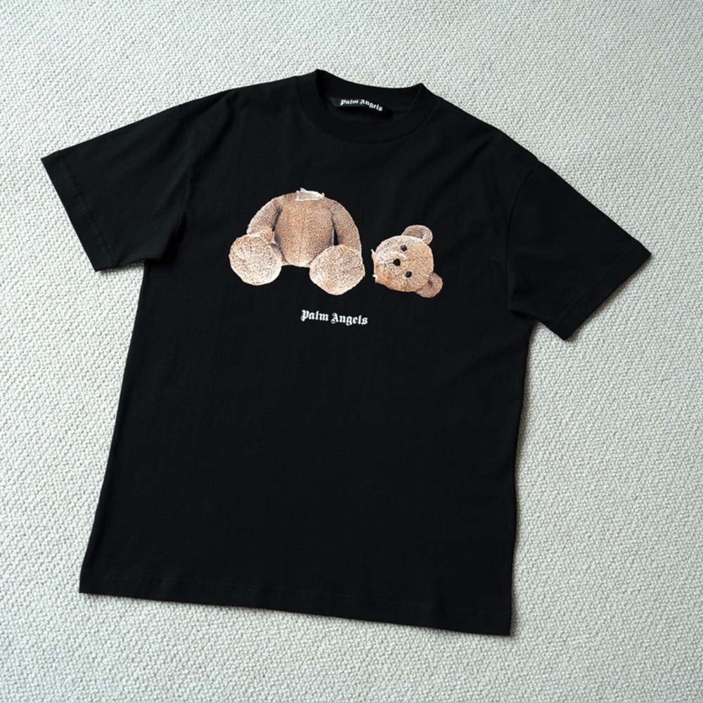 Palm Angels Black T-Shirt with Bear Graphic